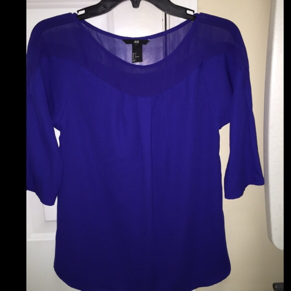 H&M Royal Blue 3/4 Sleeve Sheer Top